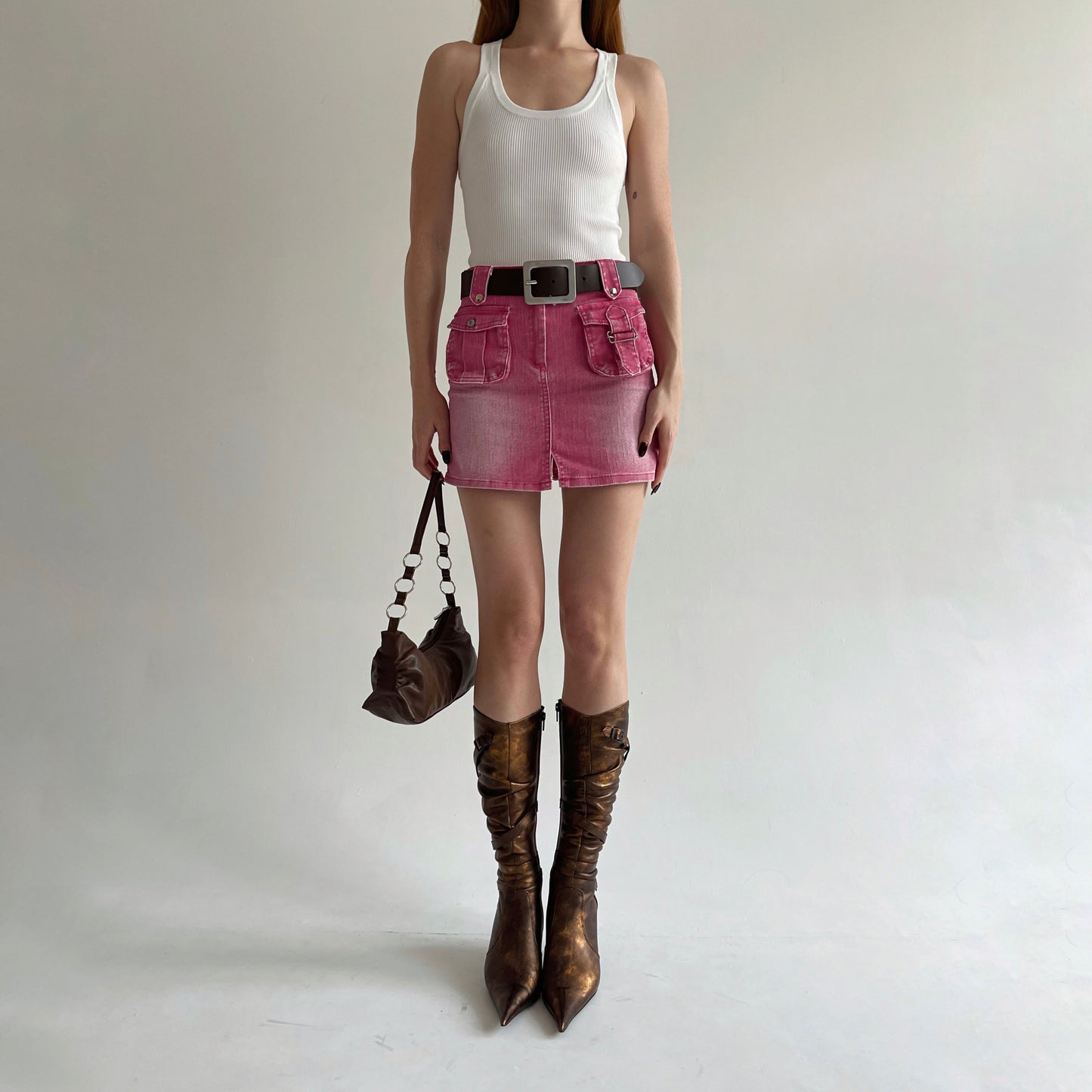 Vintage washed pink denim mini skirt