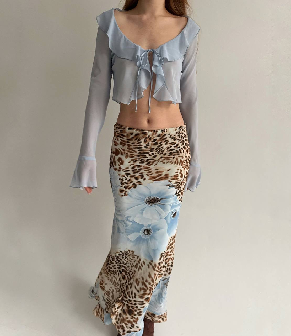 Vintage baby blue ruffled blouse