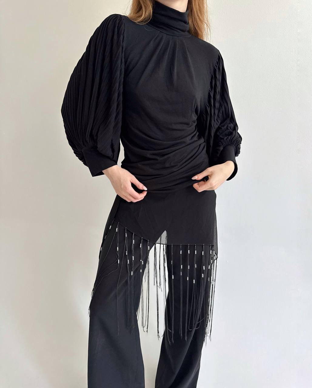 Vintage black blouse with balloon sleeves