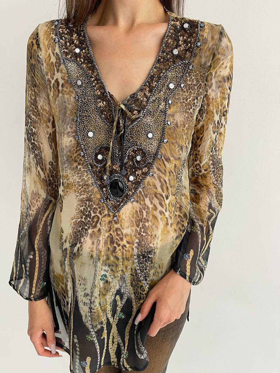 Vintage pure silk boho blouse