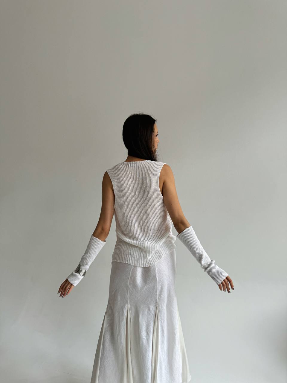 Vintage linen and cotton deconstructive knitted blouse