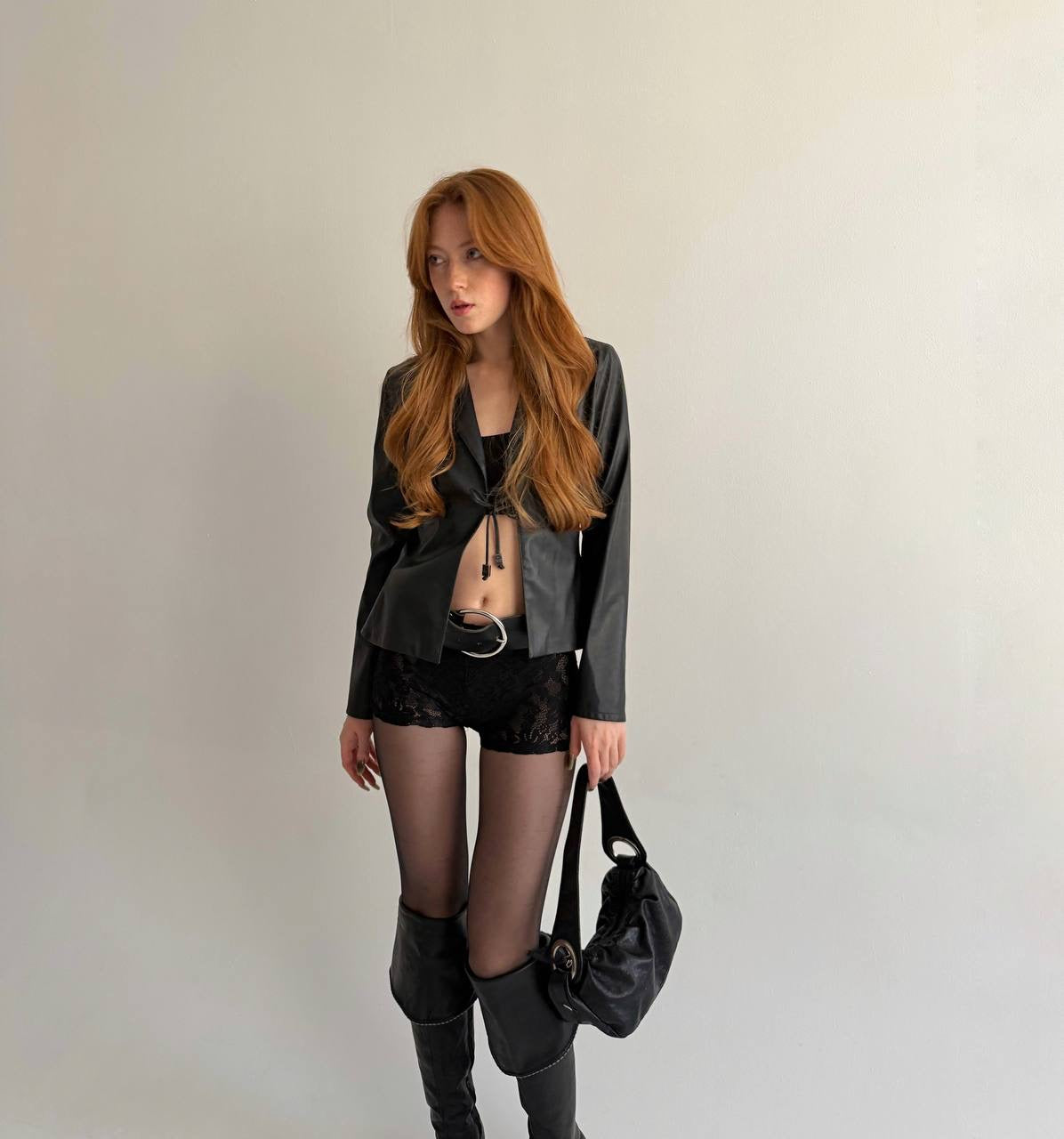 Vintage black faux leather blazer