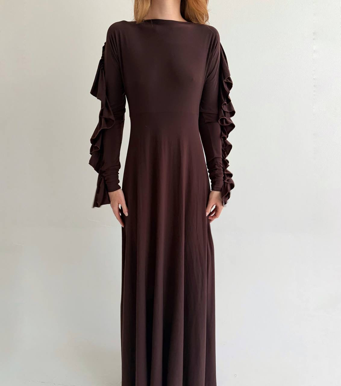 Vintage brown elastic maxi long dress