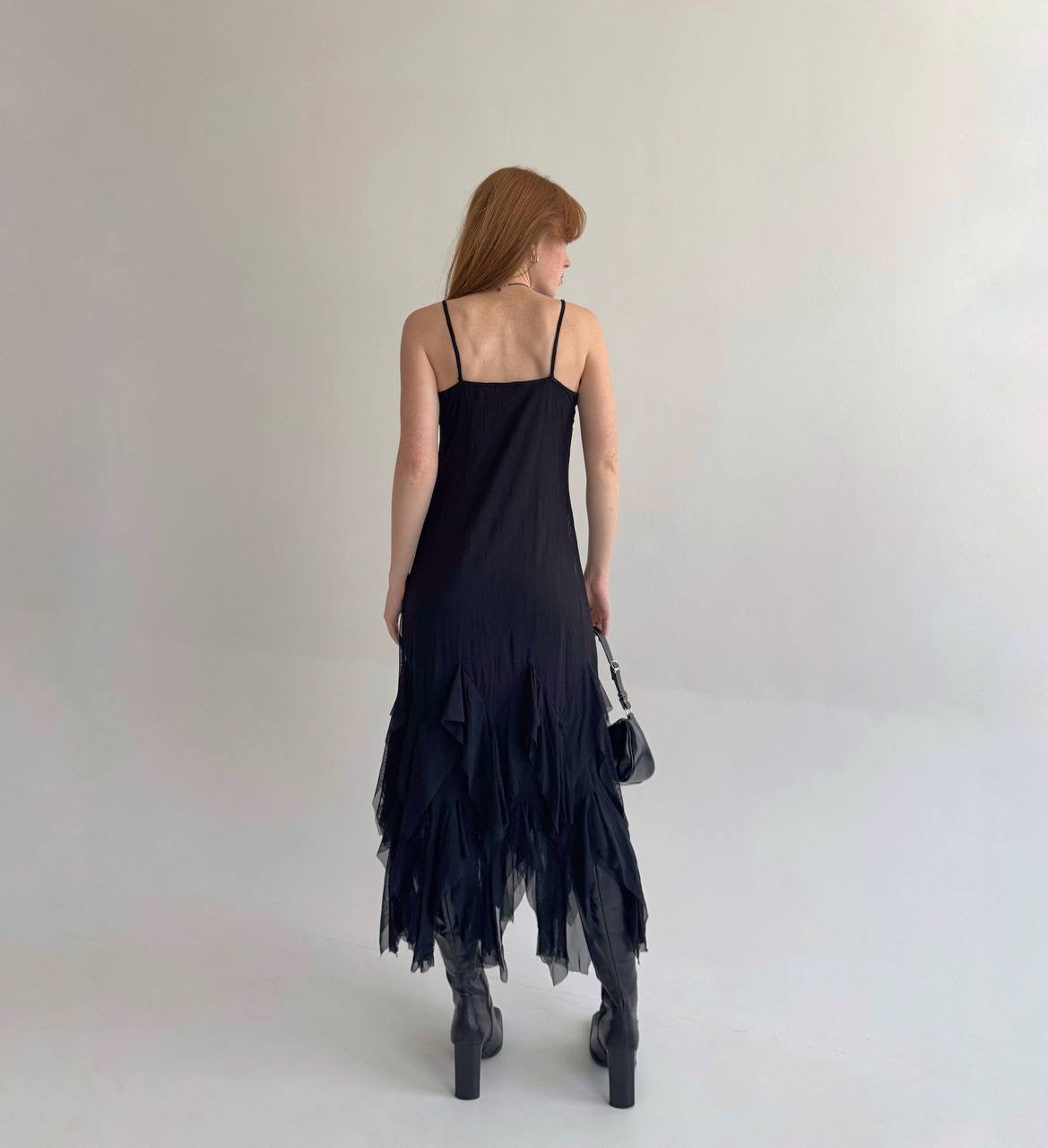 Y2K black asymmetrical slip dress