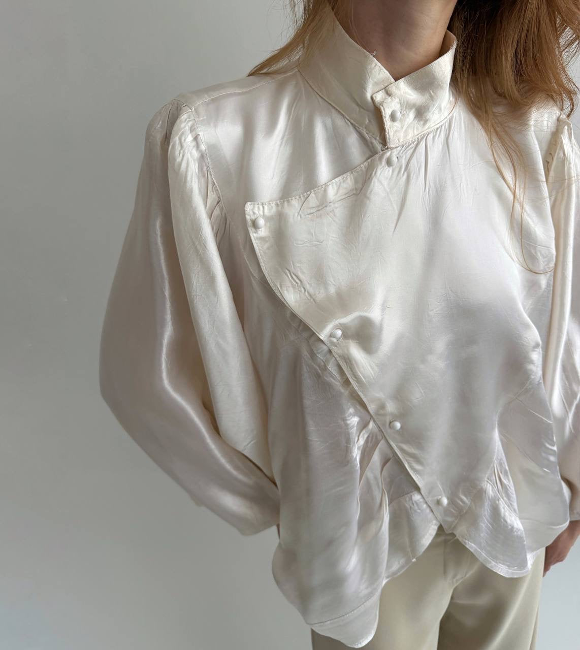 Vintage viscose cream satin asymmetrical blouse