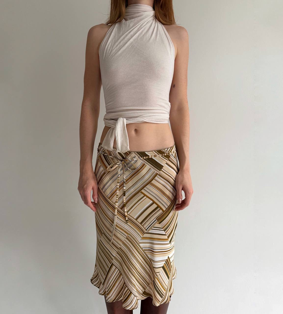Vintage viscose geometric patterned midi skirt m