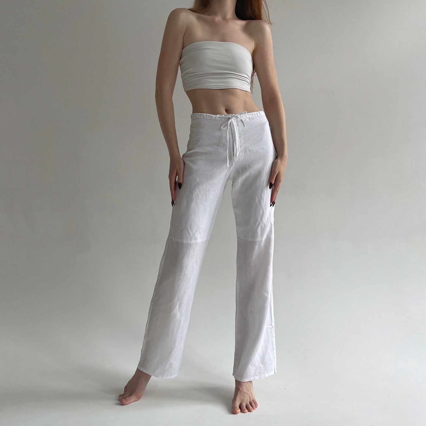 Y2K cotton white straight leg trousers