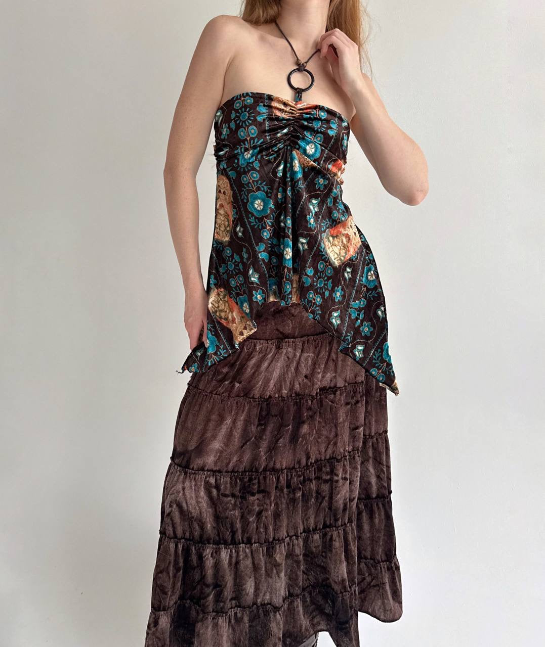 Y2K velvet printed boho top