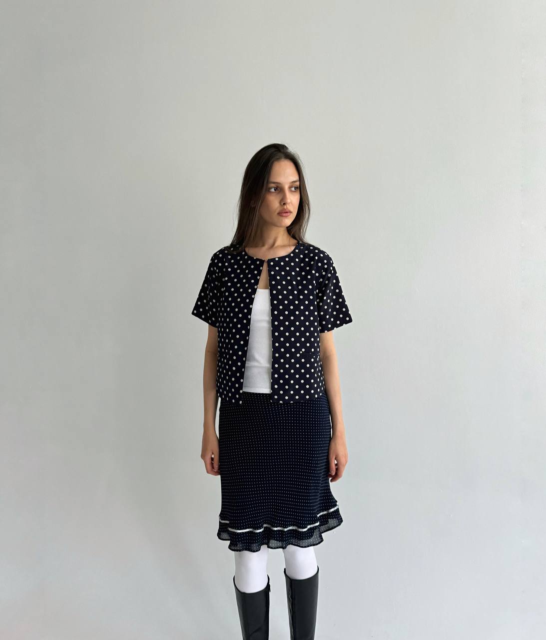 Vintage polka dot navy blouse