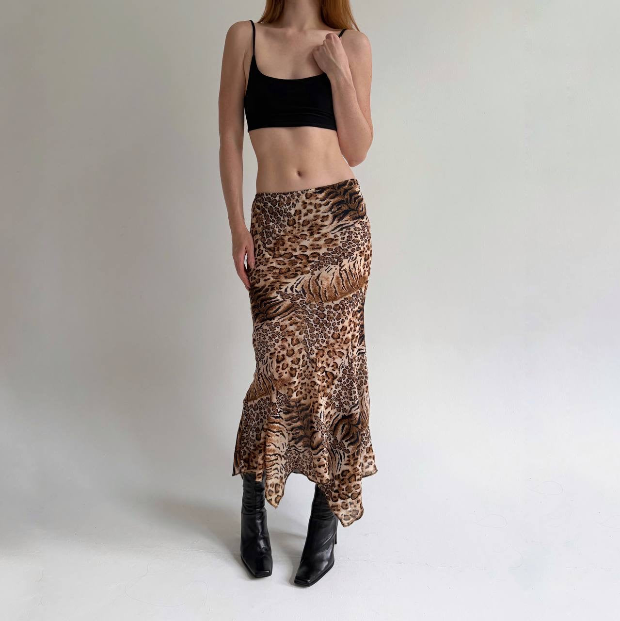 Vintage viscose leopard print skirt