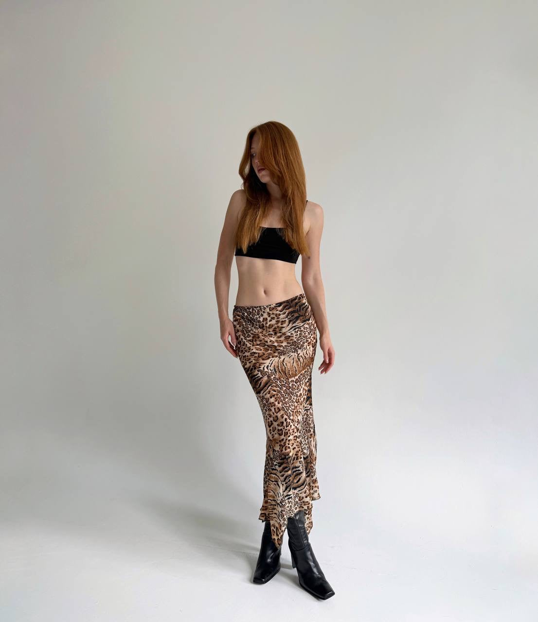 Vintage viscose leopard print skirt
