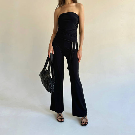 Vintage black Y2K jumpsuit with a buckle