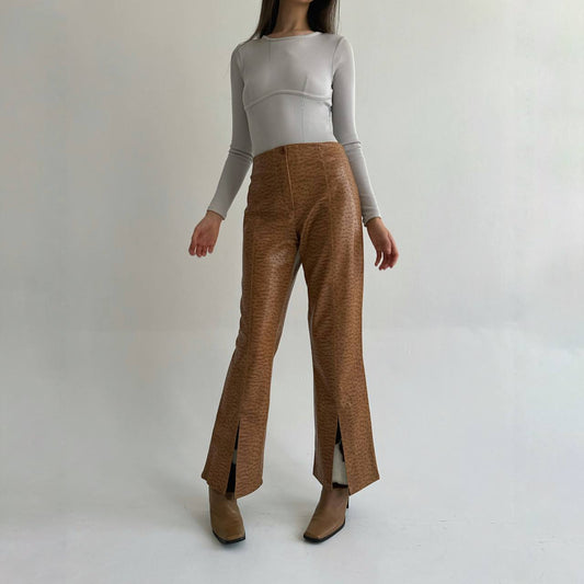 Vintage pleated flared pants with a cow print