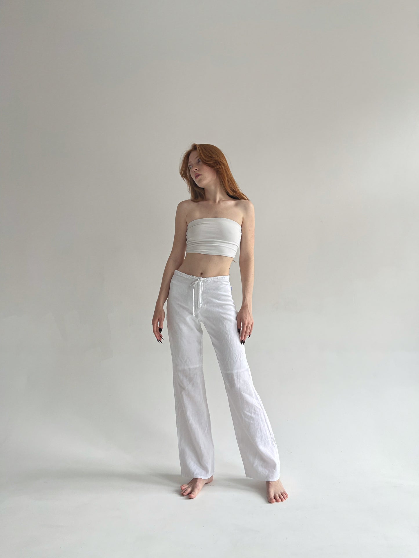 Y2K cotton white straight leg trousers