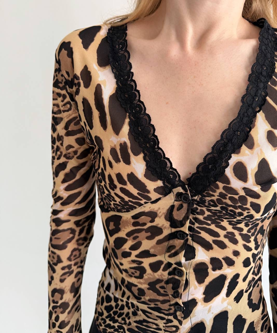 Vintage leopard print mesh blouse