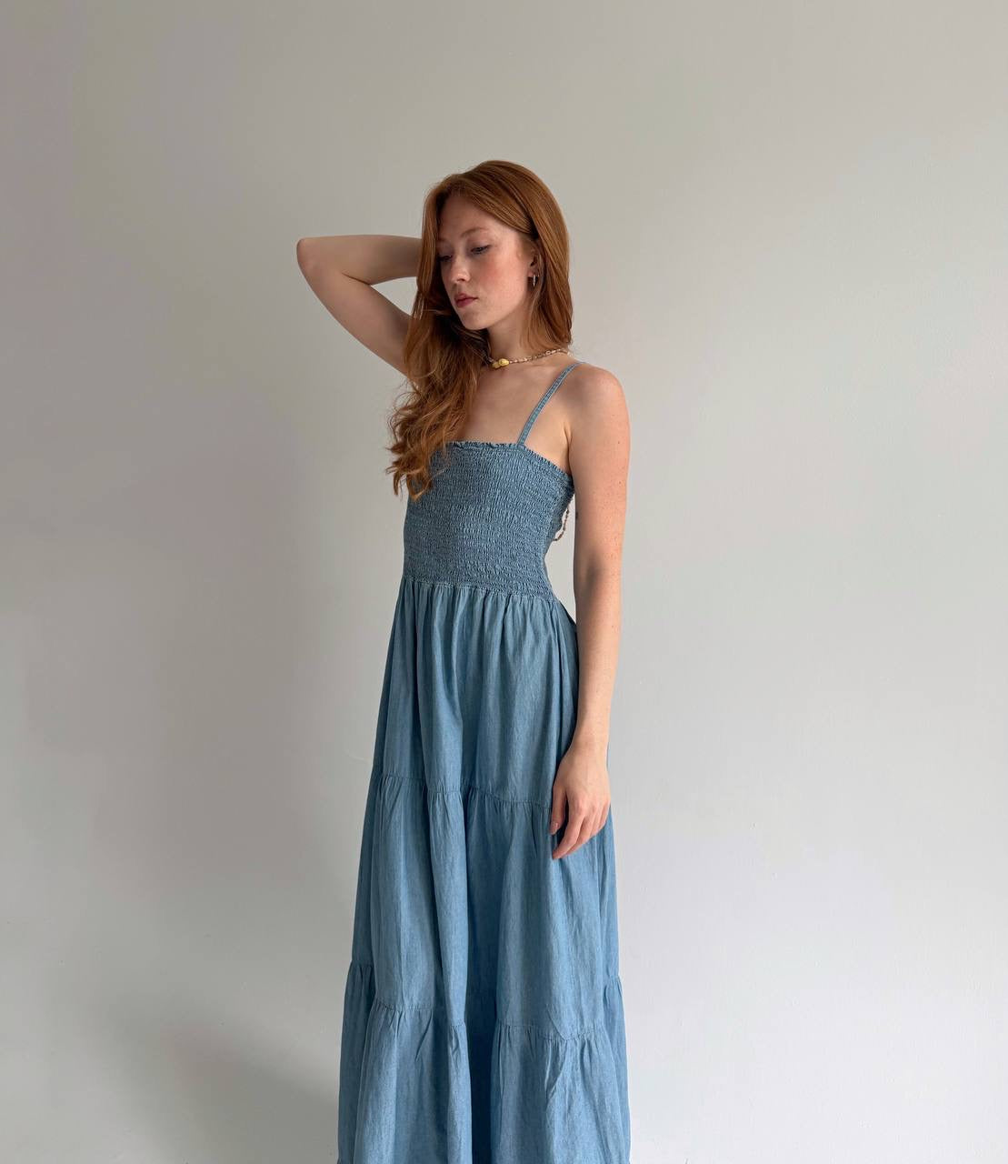Y2k cotton long ruched sundress