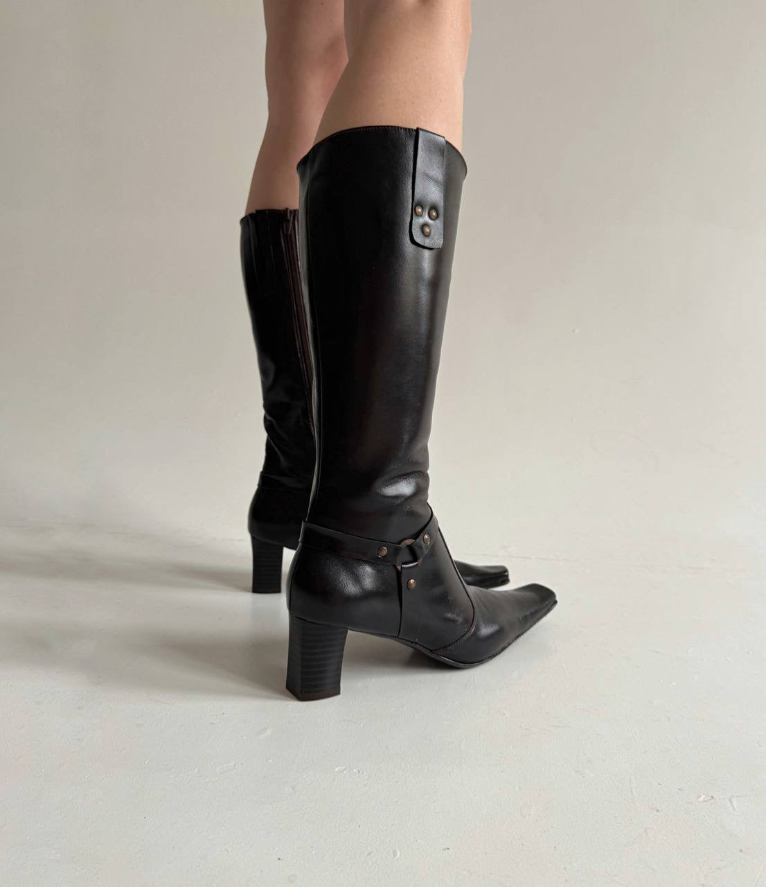 Vintage faux leather knee high boots