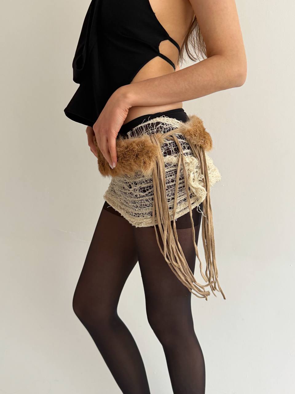 Vintage real fur genuine leather belt