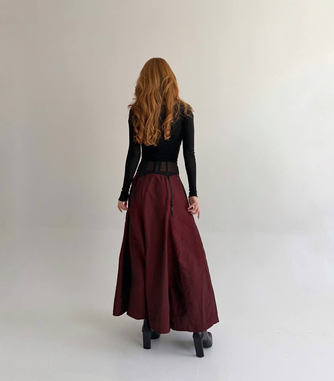 Vintage 53% viscose burgundy maxi skirt