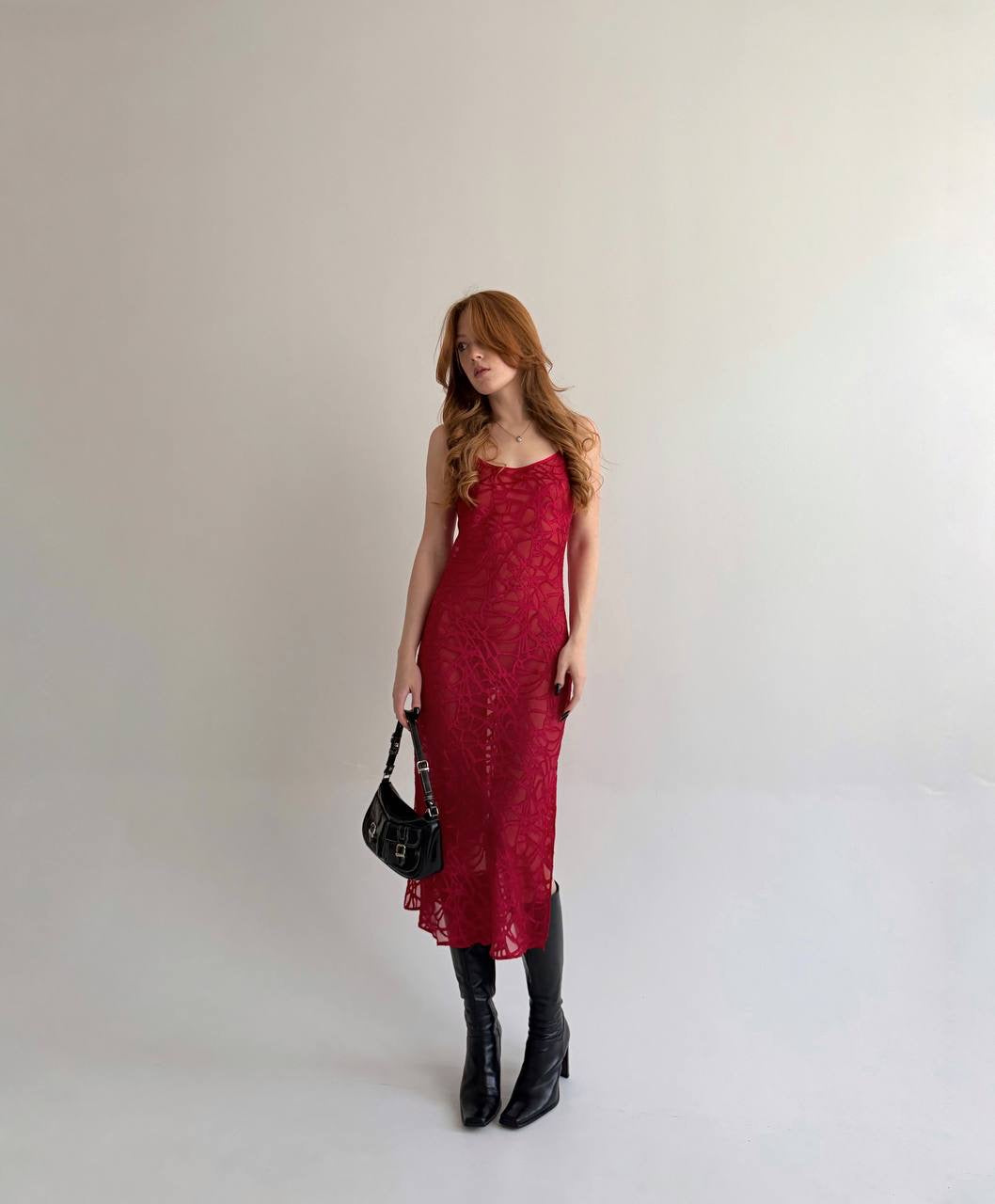 Vintage 60% silk 40% viscose red transparent dress