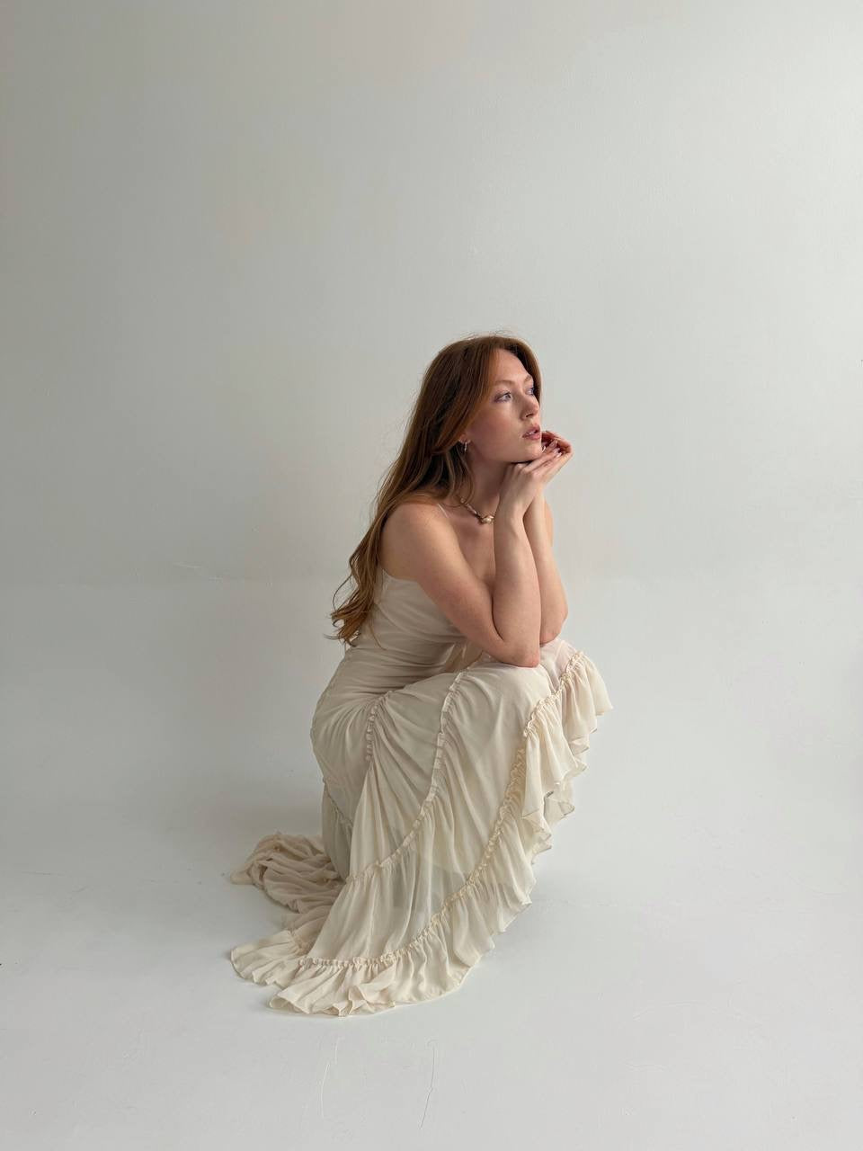 Vintage asymmetrical dress with pleated ruched bottom