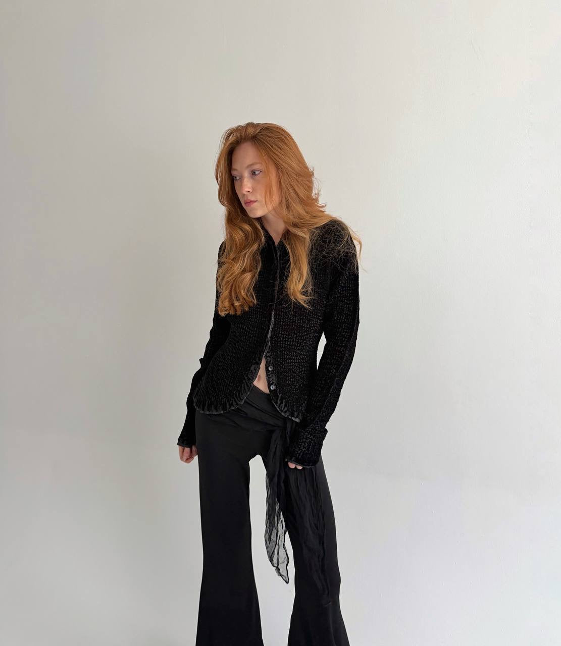 Vintage velvet black avant garde blouse