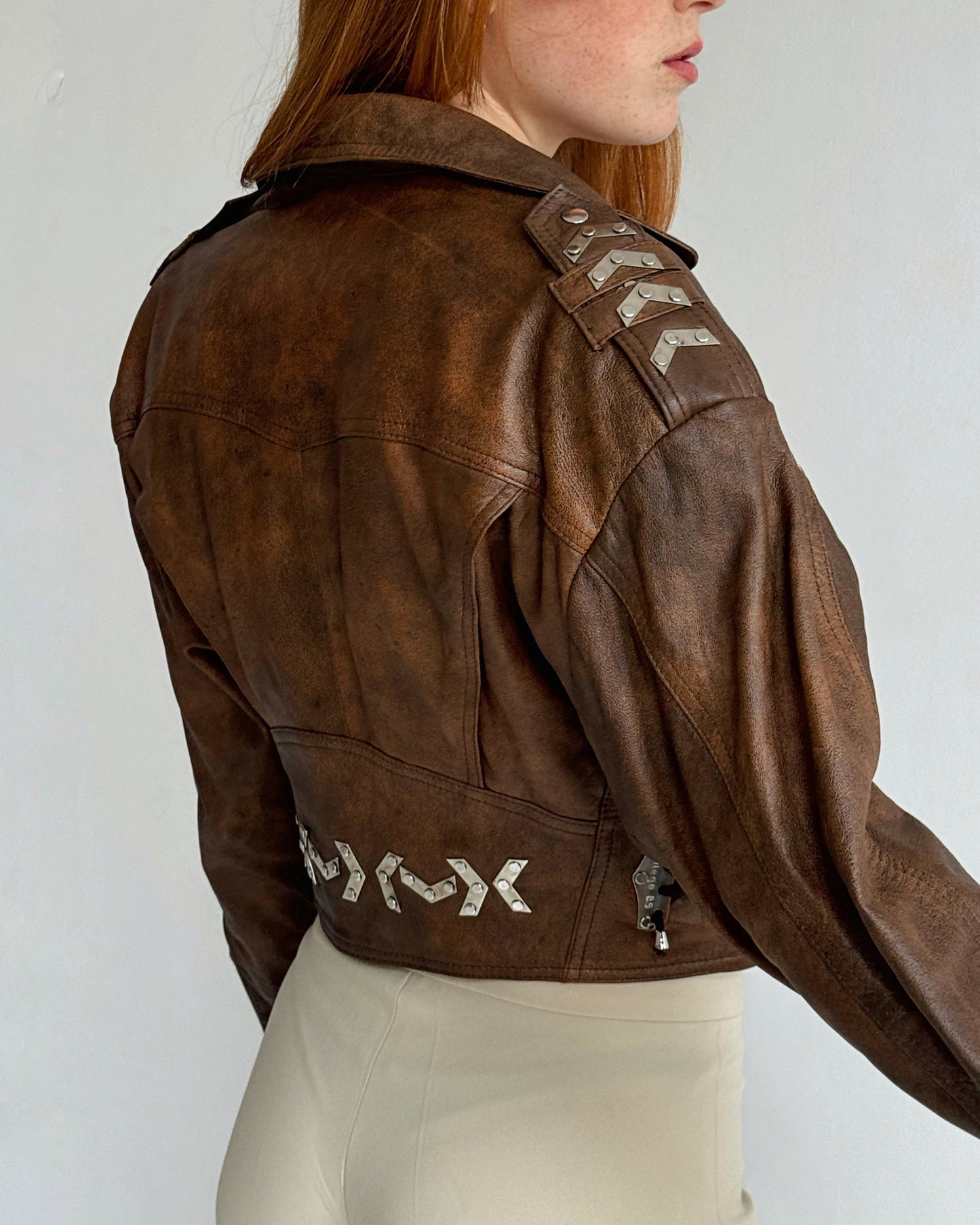 Vintage genuine leather brown waisted jacket