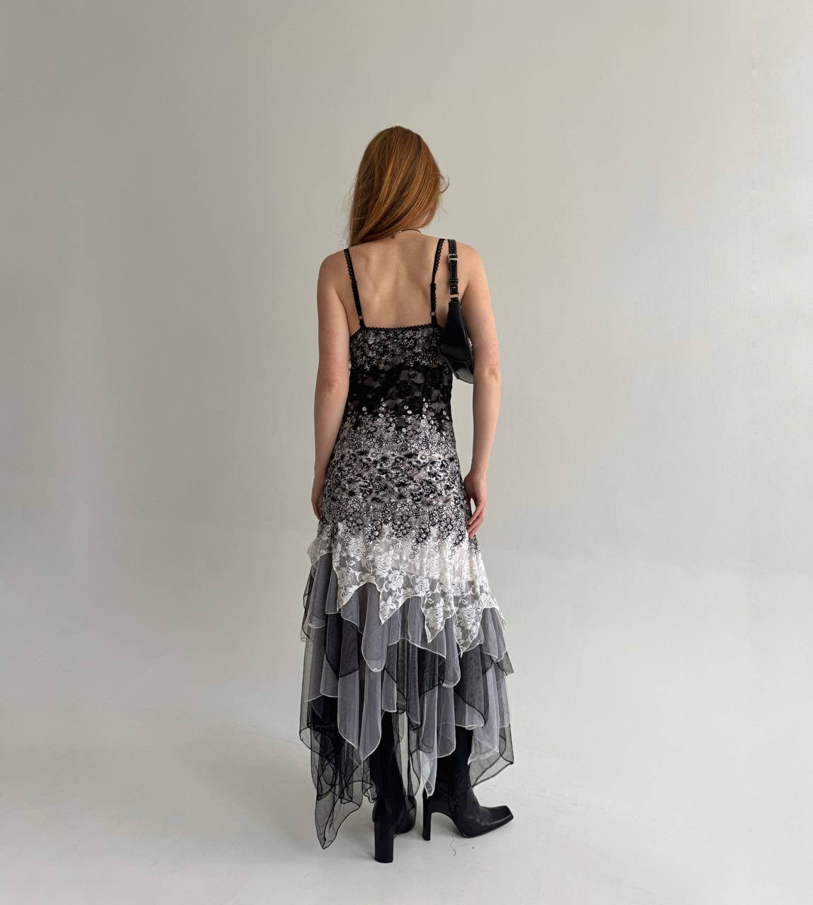 Vintage gorgeous grey asymmetrical flowy dress