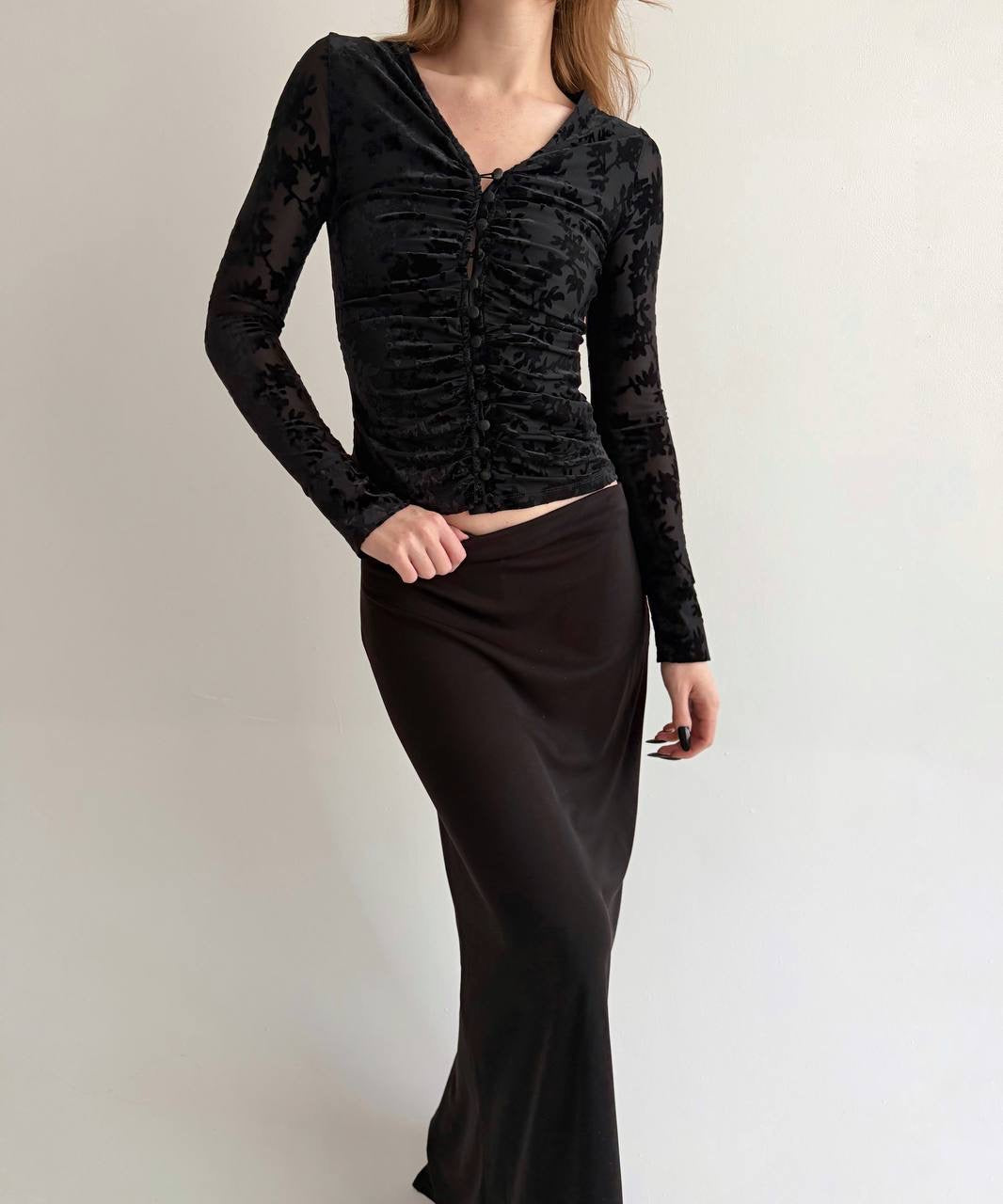 Vintage velvet flower patten blouse