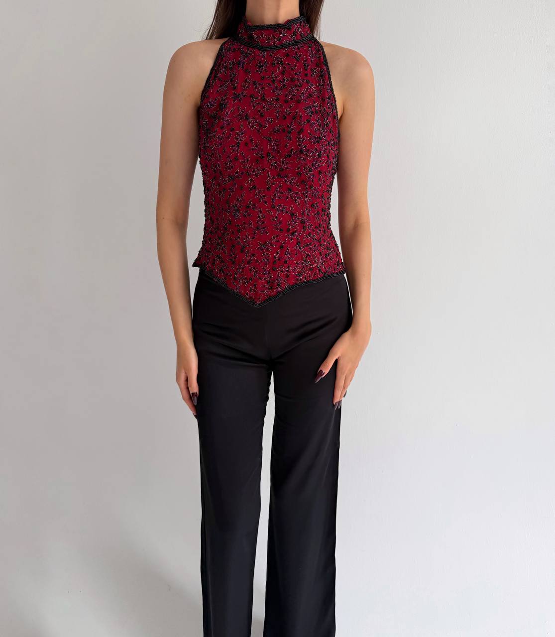 Vintage pure silk beaded top