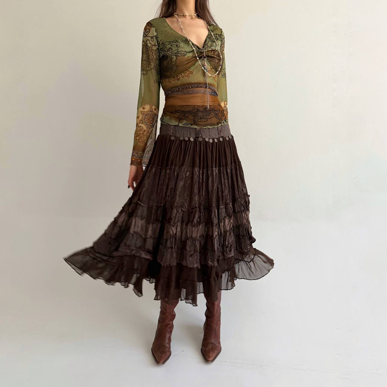 Vintage rayon brown velvet skirt