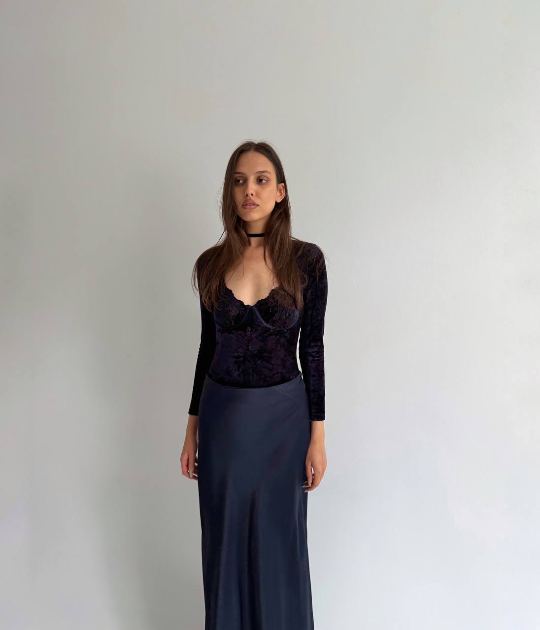 Vintage French blue velvet bodysuit