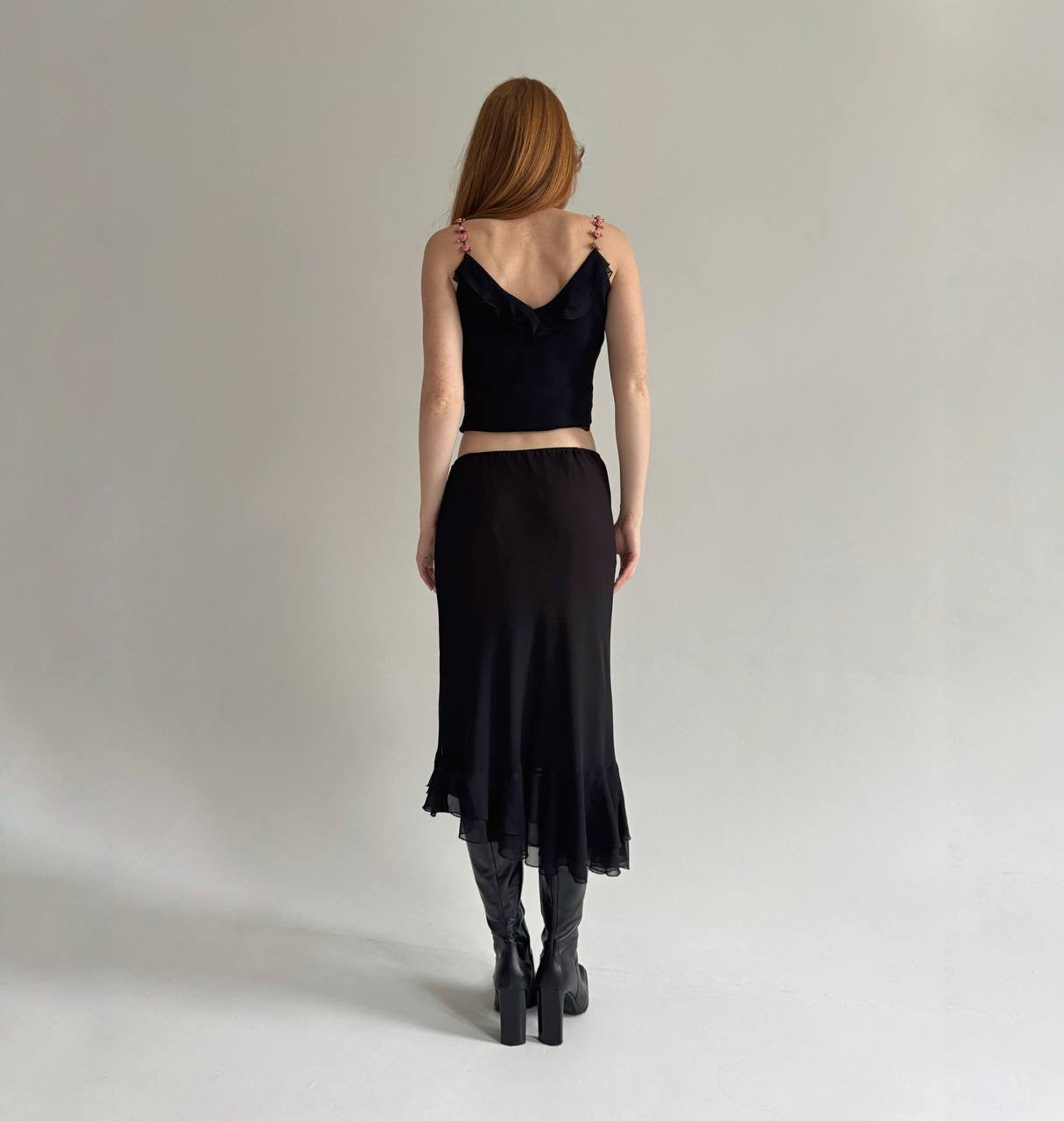 Vintage asymmetrical ruffled black skirt