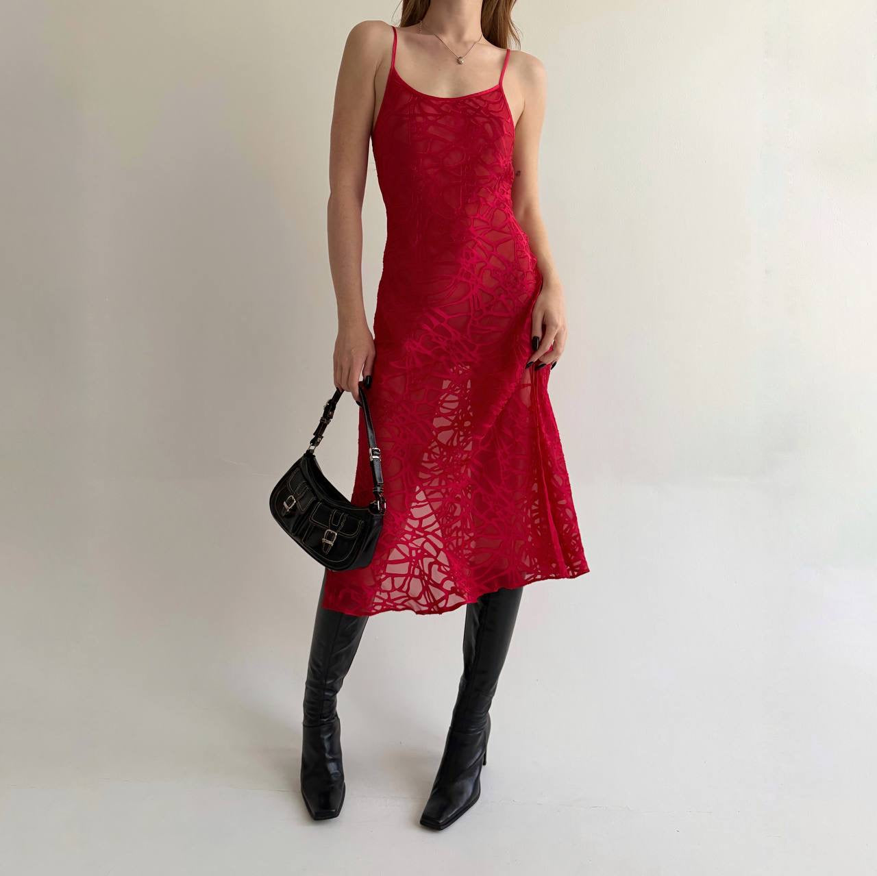 Vintage 60% silk 40% viscose red transparent dress