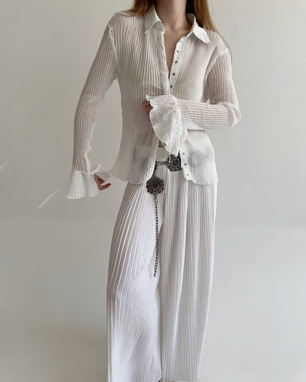 Vintage semi white pleated blouse
