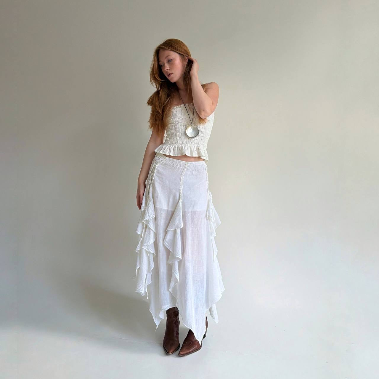 Vintage cotton asymmetrical white skirt