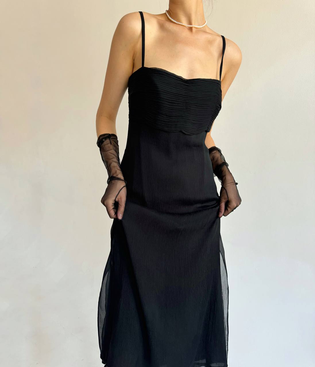 Vintage La Perla 100% silk black pleated dress