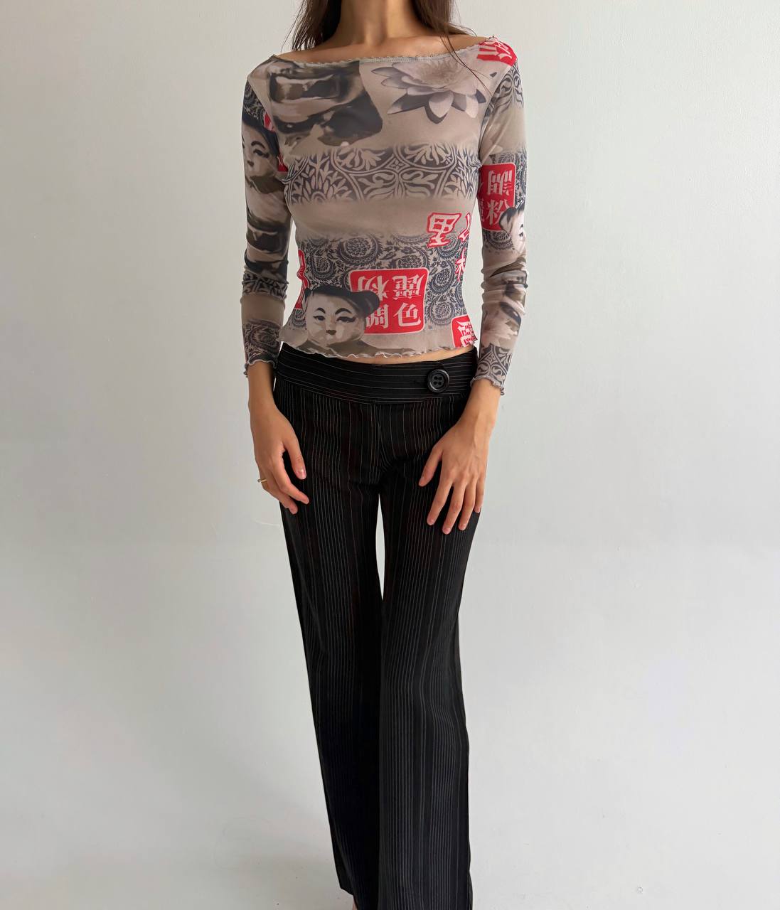 Vintage mesh printed top