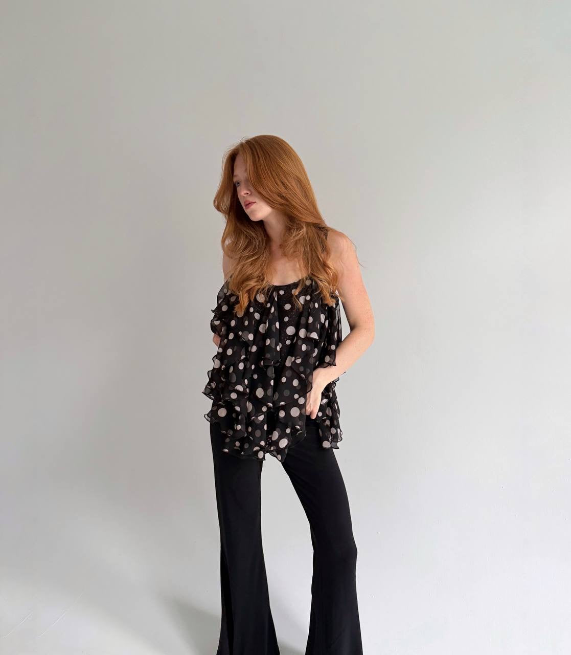 Vintage ruffled polka top cami top