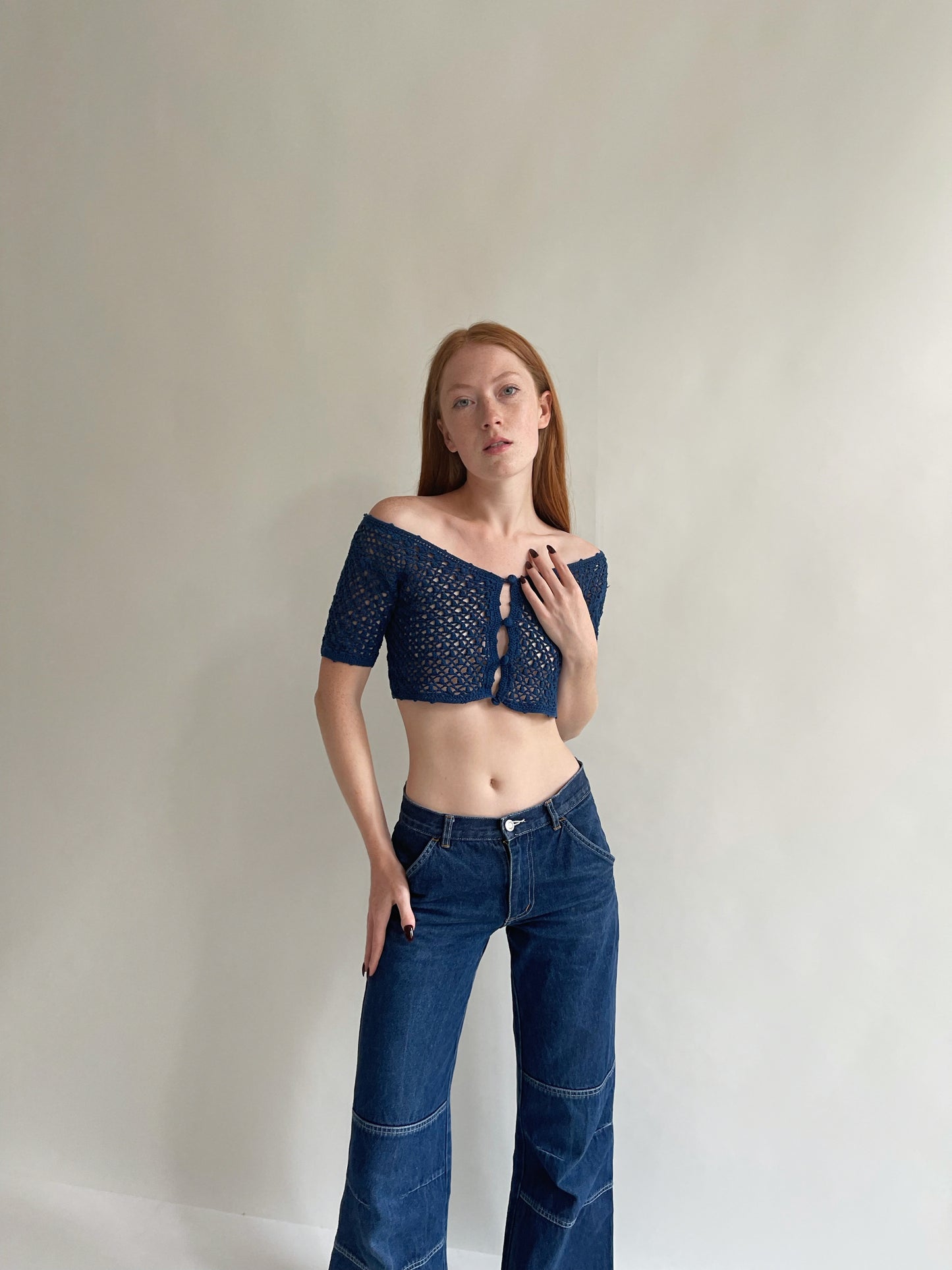 Vintage cotton crochet button up top