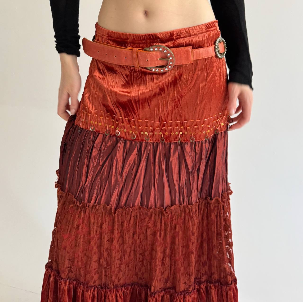 Vintage faux leather belt with metal details