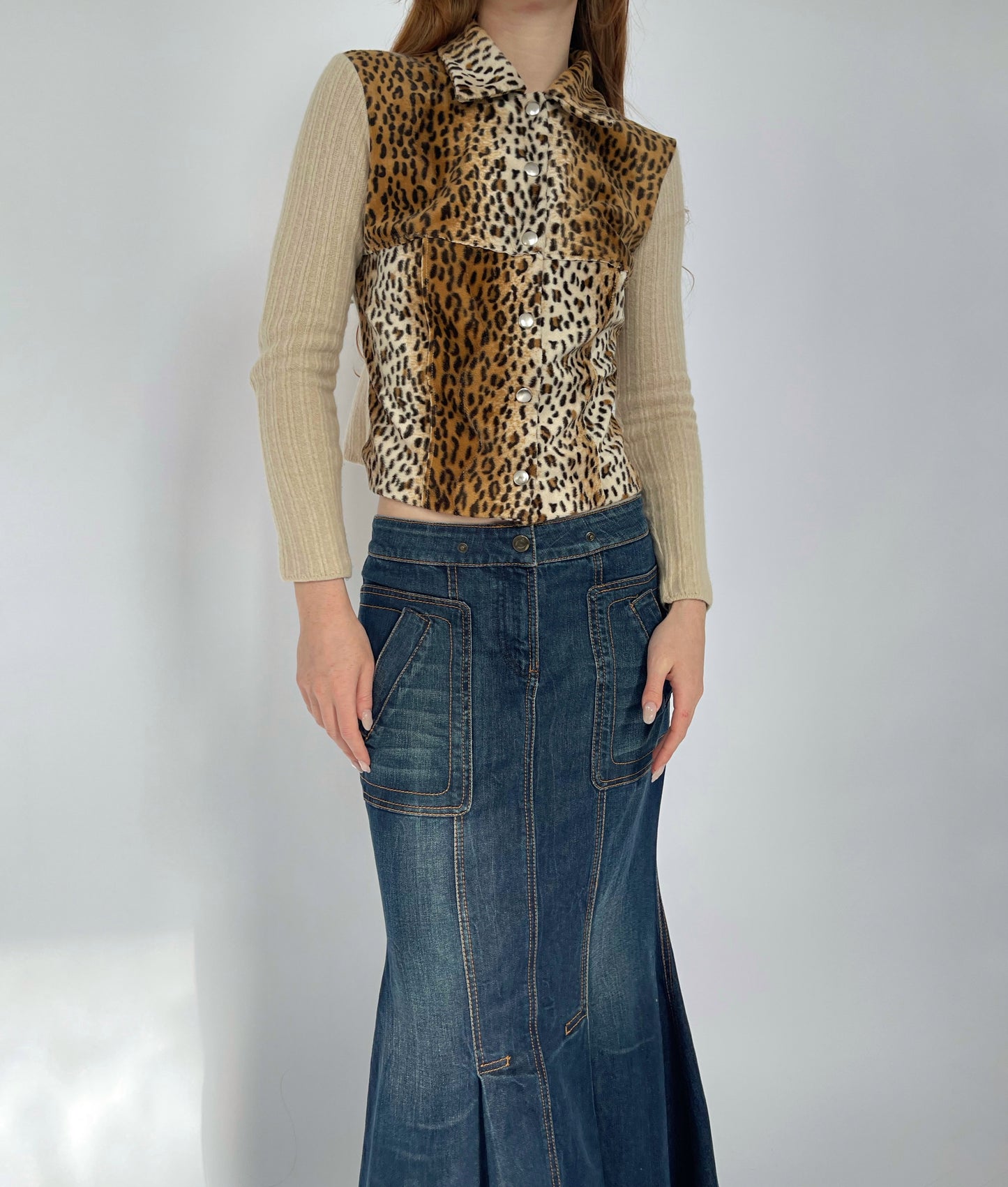 Vintage leopard faux fur zip cardigan