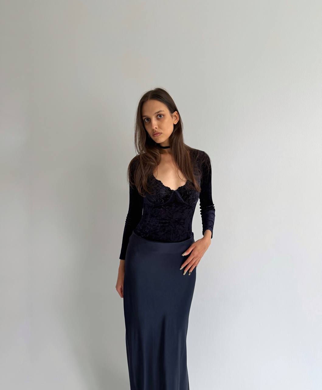 Vintage French blue velvet bodysuit