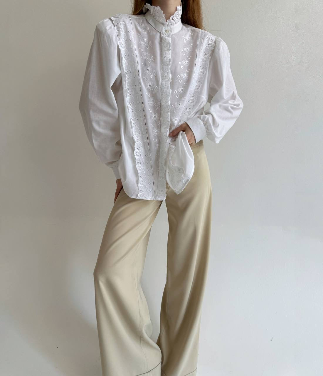 Vintage white Bavarian embroidered shirt