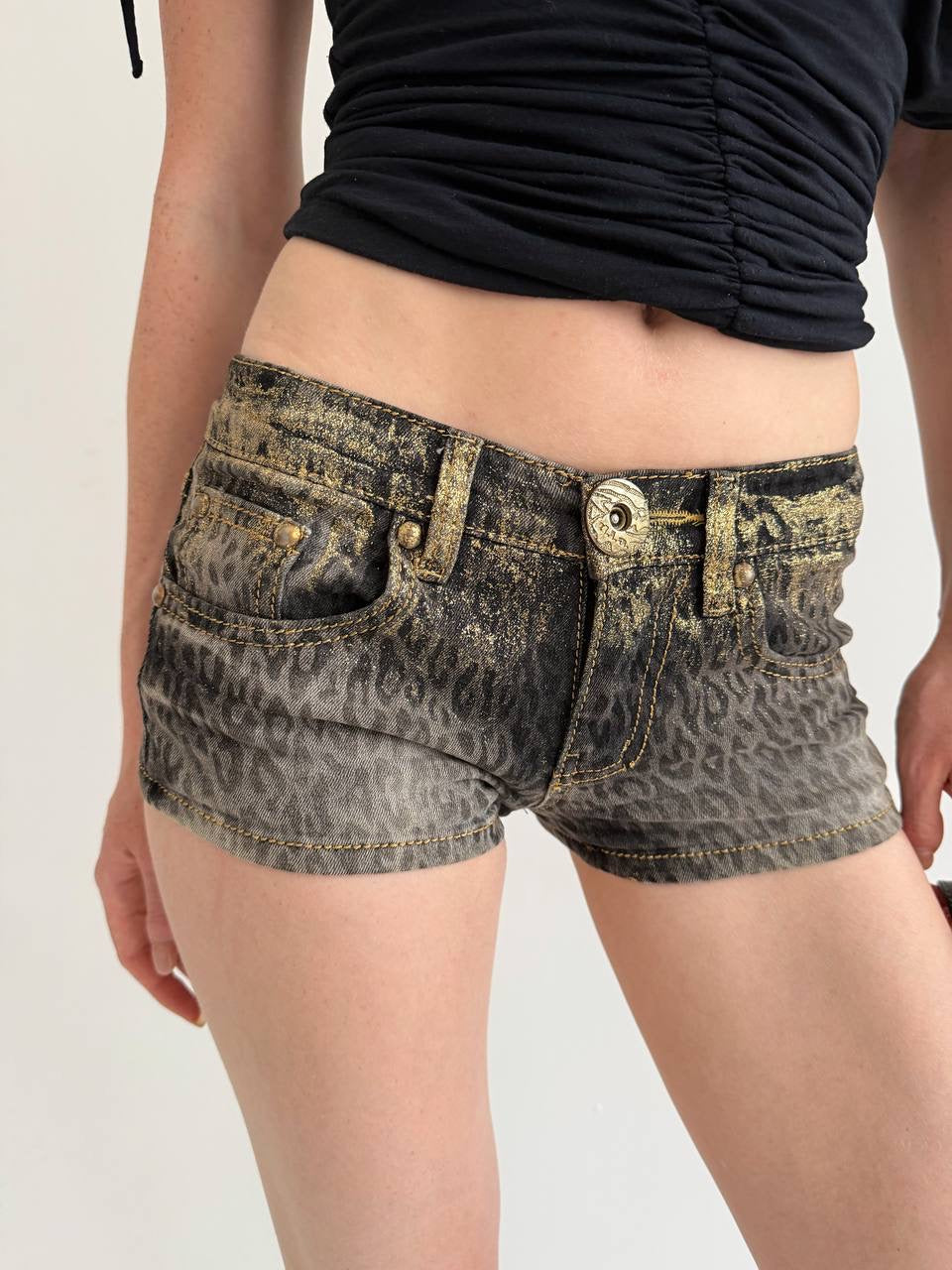 Vintage leopard printed micro mini shorts