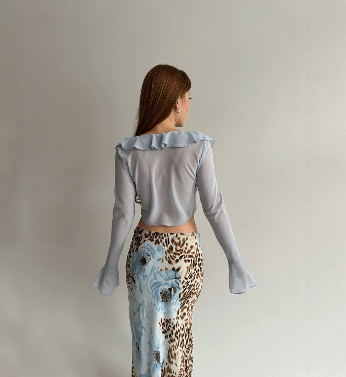 Vintage baby blue ruffled blouse