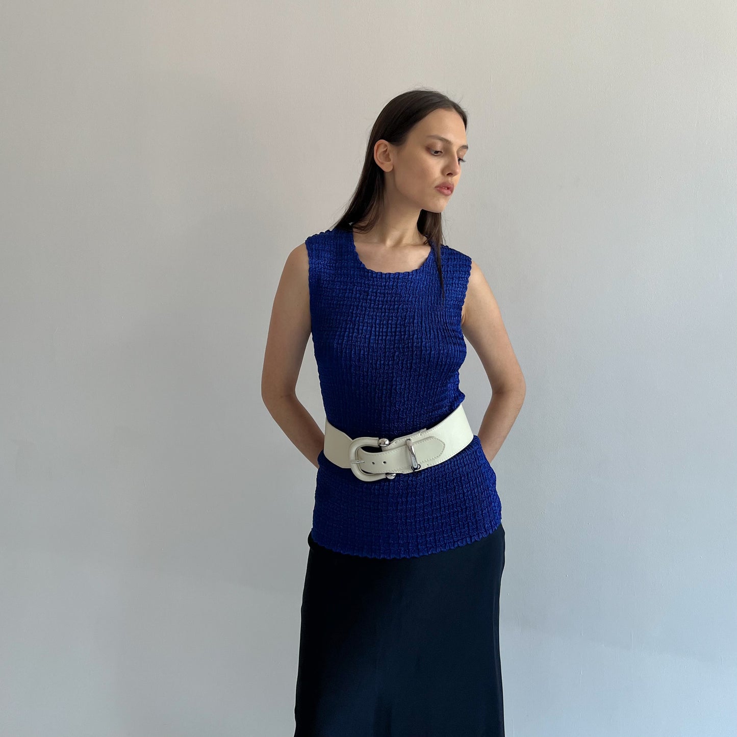 Vintage ultramarine blue plisse top