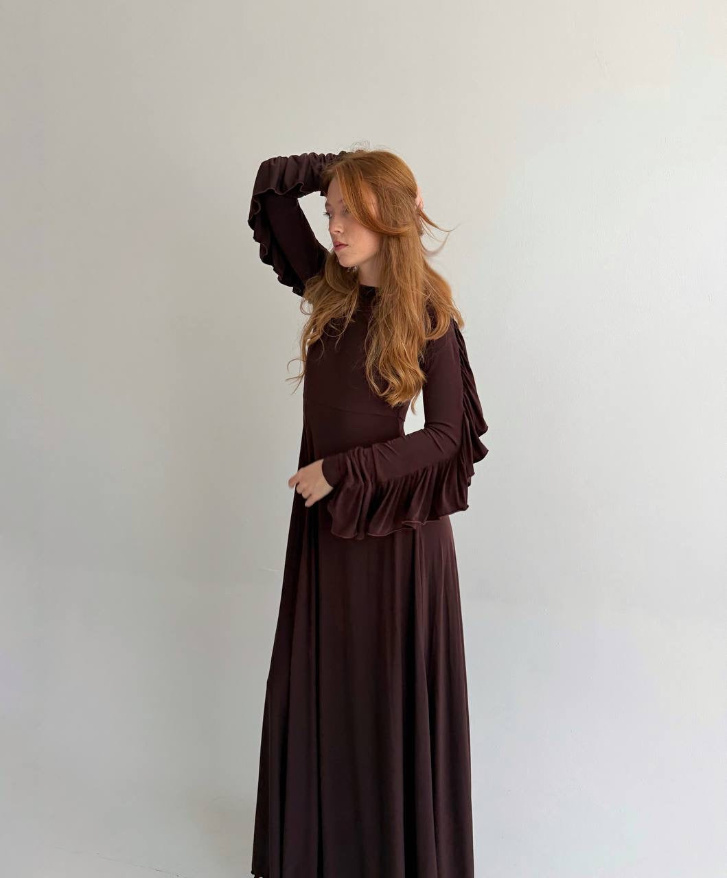 Vintage brown elastic maxi long dress