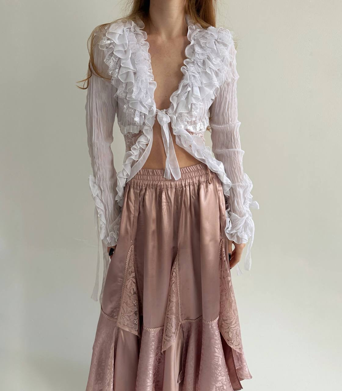 Vintage viscose asymmetrical skirt with lace