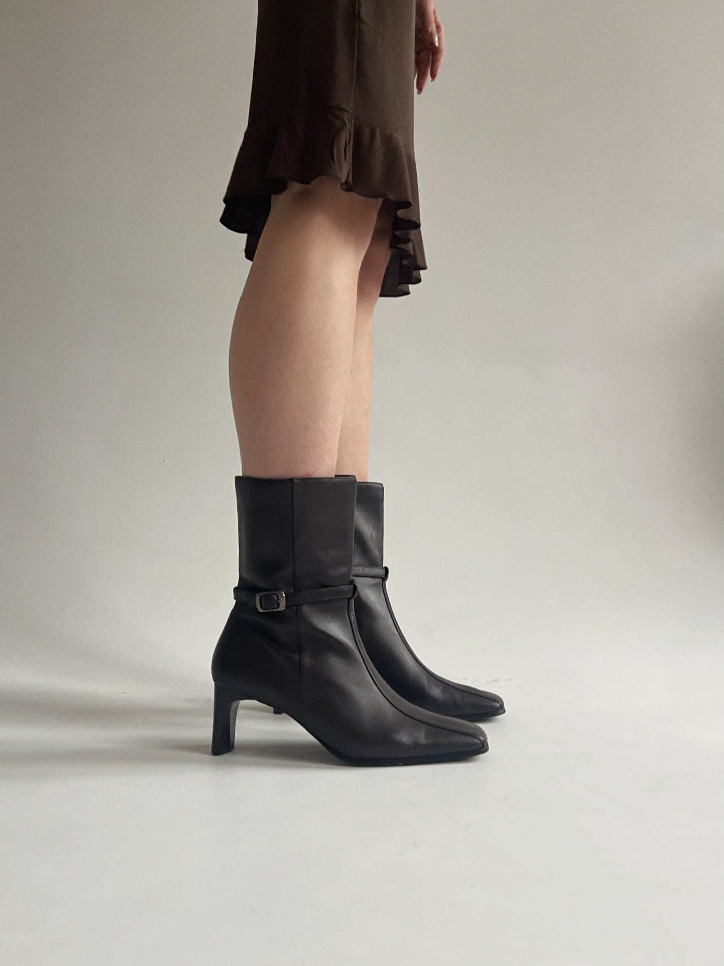 Vintage faux leather ankle boots